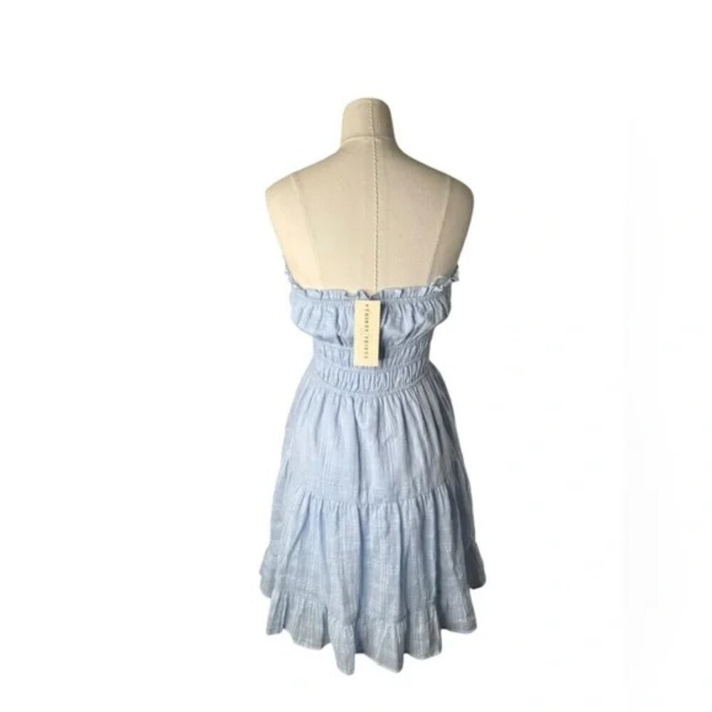 Thirty/Thirty LA Light Blue Strapless Smocked Mini Dress M – Ruffle Summer Boho - Picture 7 of 7